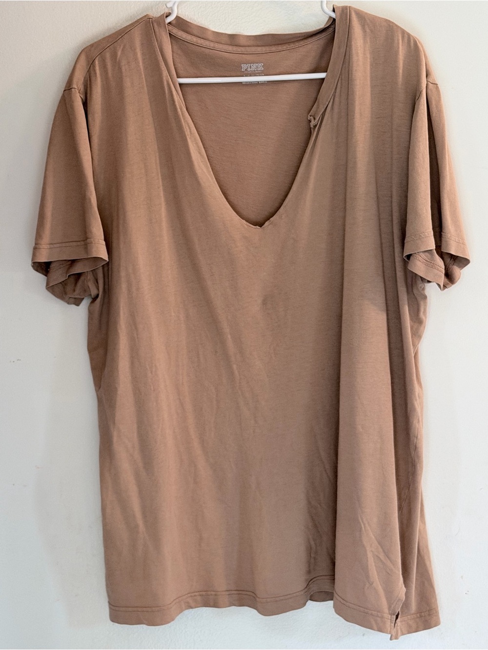 PINK Victoria's Secret Short Sleeve Deep V-Neck Tee in Light Brown